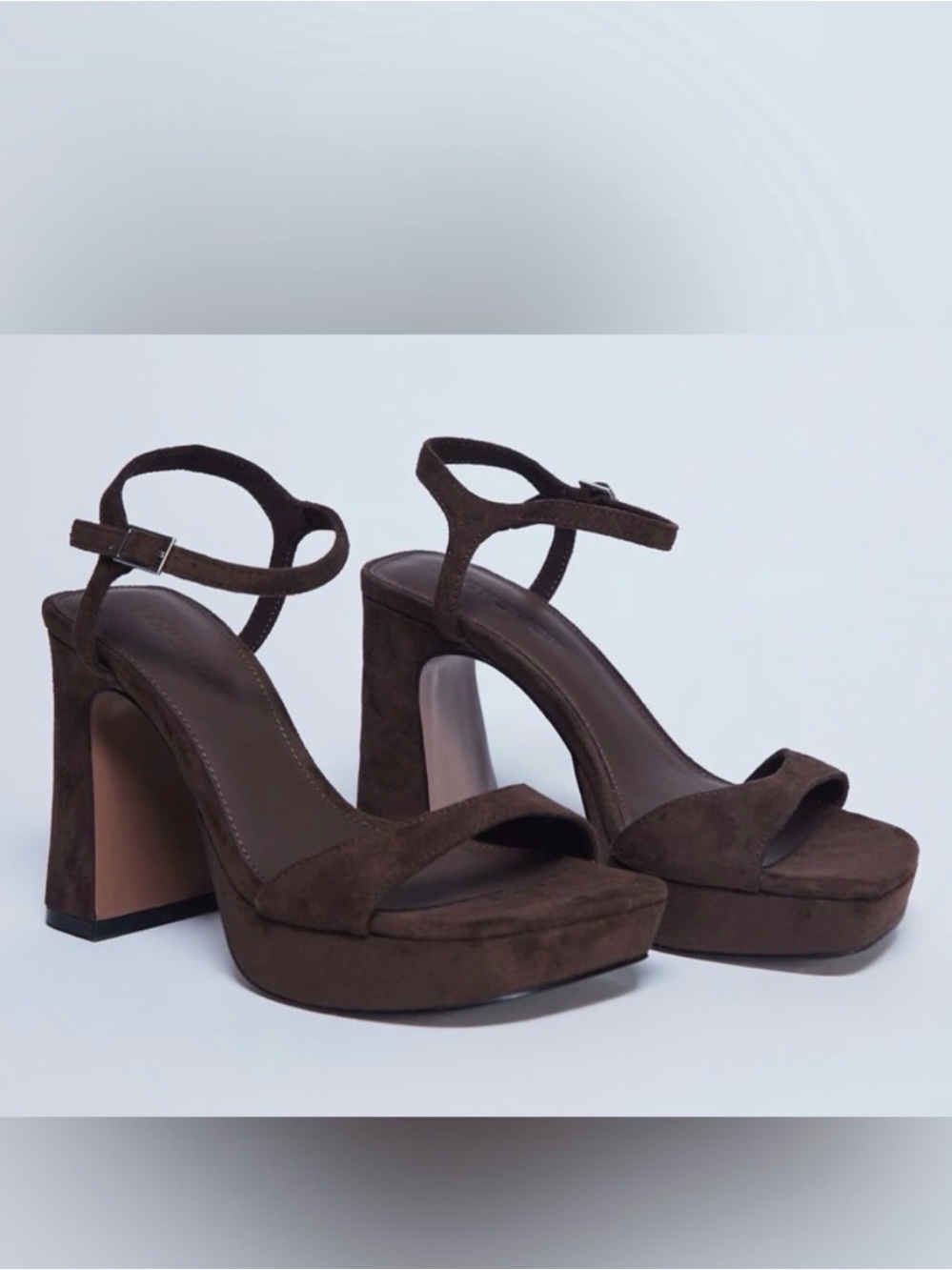 Topshop Dark Brown Suede Platform Block Heel Sandals